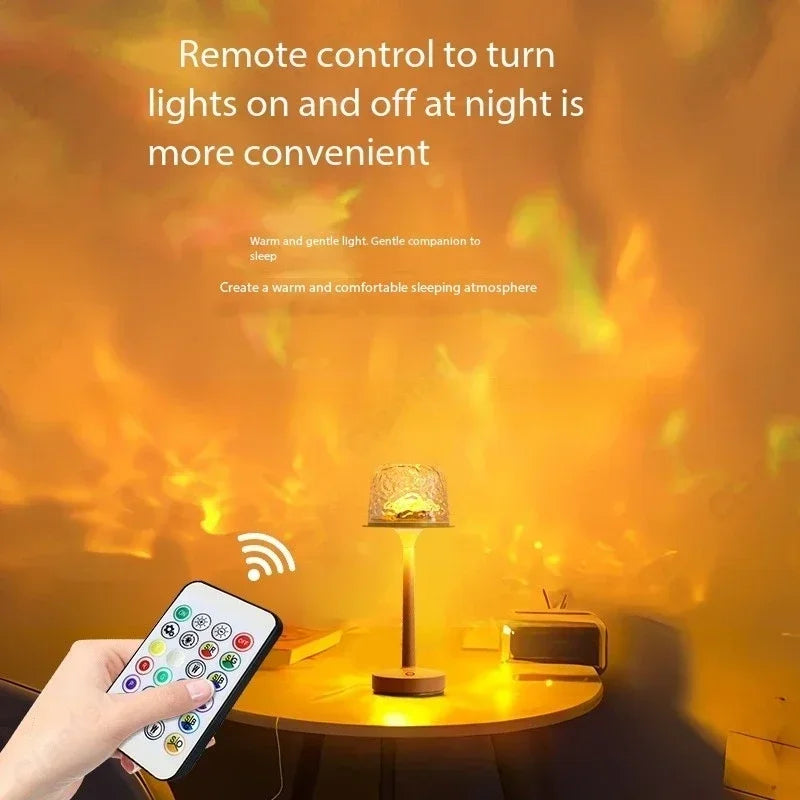 Lampă de masă în formă de ciupercă cu proiecție de undă de apă