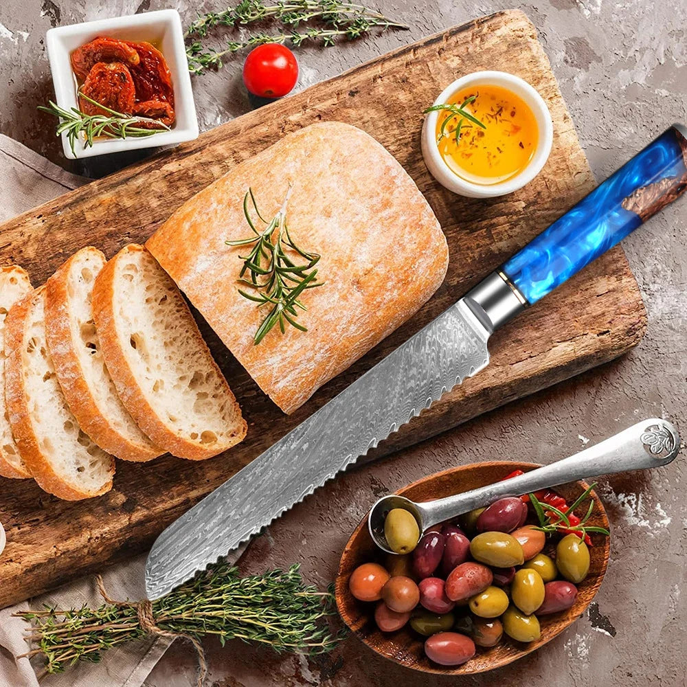 Cutit de pâine din oțel Damasc