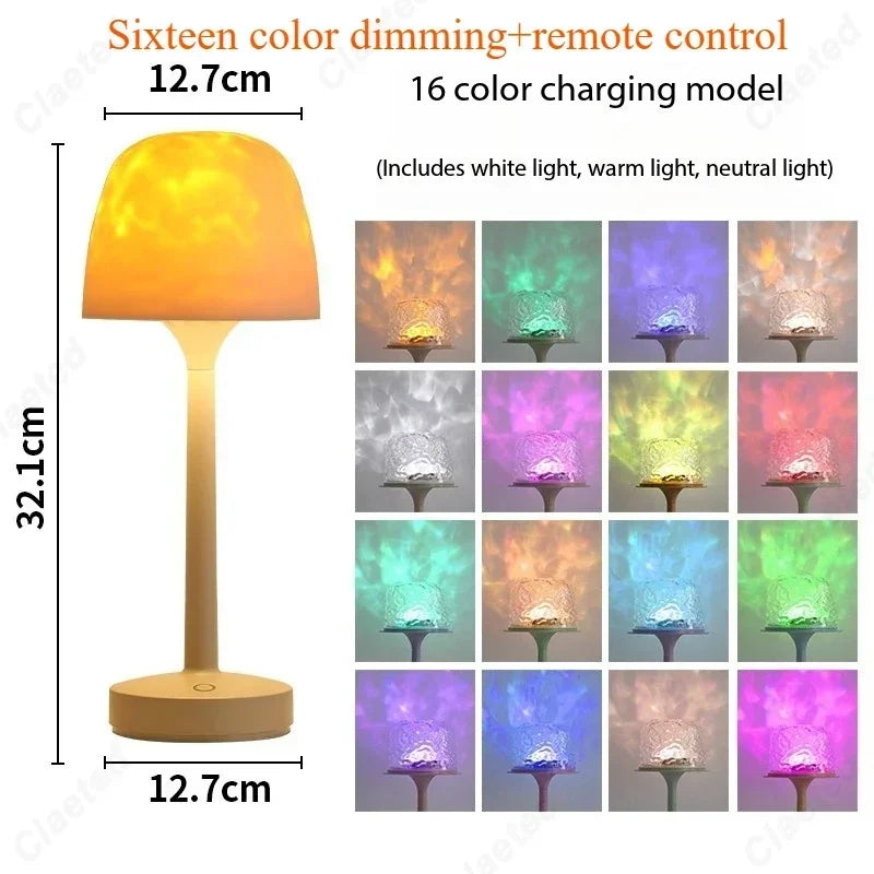 Lampă de masă în formă de ciupercă cu proiecție de undă de apă